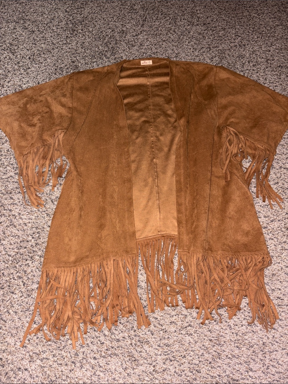 Hollister Tan Suede Fringe Open-Front Cape
